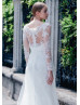 Long Sleeve Boat Neck Beaded White Lace Tulle Wedding Dress